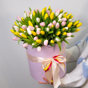 Яркие тюльпаны в коробке (101 тюльпан)