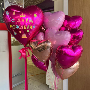 Шарики сердца фольга "С днём рождения"