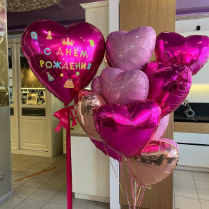 Шарики сердца фольга "С днём рождения"