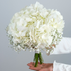 Букет невесты с белой гортензией и гипсофилой