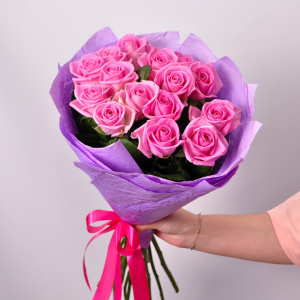 "Моей Куколке" розовые розы, 15 штучек