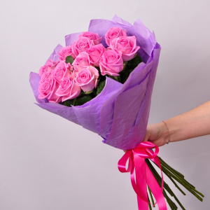 "Моей Куколке" розовые розы, 15 штучек