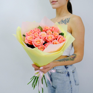 Волшебные персиковые розы, 15 штучек