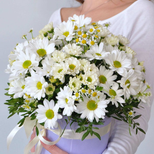 Полевой букет с ромашками в коробке