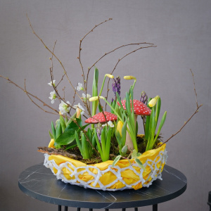 Садик с первоцветами и сувенирами: нарциссы, тюльпаны и гиацинты "Осторожно: весна!"