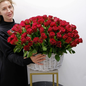 Бордовые (красные) розы в корзине "Африканская страсть", 151 штучка