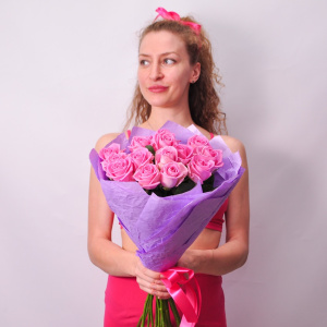 "Моей Куколке" розовые розы, 15 штучек