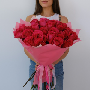 Премиум розы Пинк Флойд, 25 штук с вазой