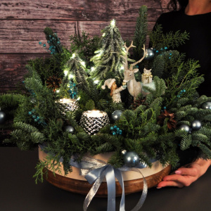 Новогодняя настольная композиция из нобилиса с подсветкой «Сказка о северном олене»