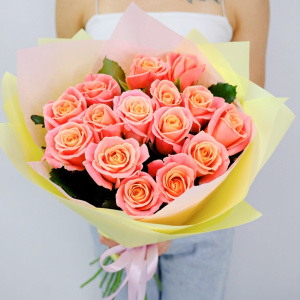 Волшебные персиковые розы, 15 штучек