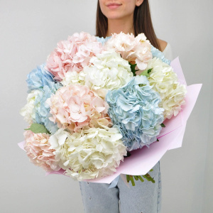 Гортензия 15 штучек, "Облачко нежности" букет с вазой