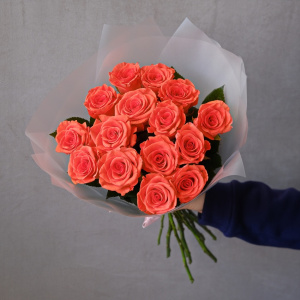 Яркие пламенные розы Россия, 15 штучек