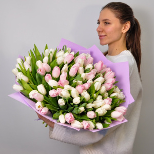 101 тюльпан - Микс Нежности (белые и розовые)