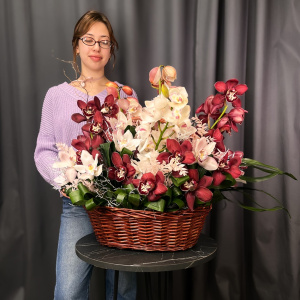 Орхидеи Цимбидиум в роскошной интерьерной корзине