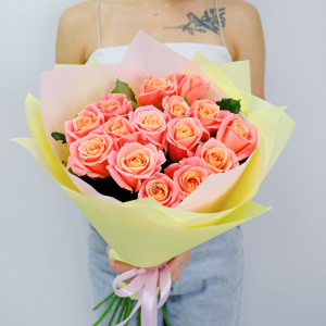 Волшебные персиковые розы, 15 штучек