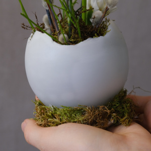 Яйцо пасхальное с живыми цветами: верба, ароматная роза и ромашки